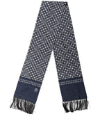 Men Navy Blue Geometric Dot Silk Fringed Neck Shawl Scarf