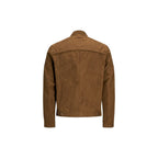 Beige Artificial Leather Full-Length Jacket