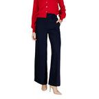 Blue Polyester Casual Pants