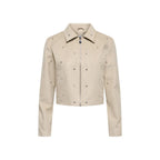 Beige Polyester Leather Jacket