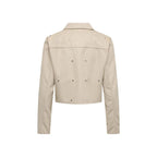 Beige Polyester Leather Jacket