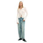 Cream Viscose Long Sleeve T-Shirt