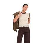 Beige Cotton Sleeveles T-Shirt