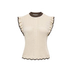 Beige Cotton Sleeveles T-Shirt