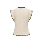 Beige Cotton Sleeveles T-Shirt