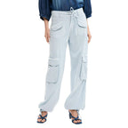 Blue Cotton Casual Pants