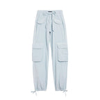 Blue Cotton Casual Pants