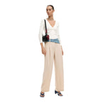 Beige Viscose Flared Pants