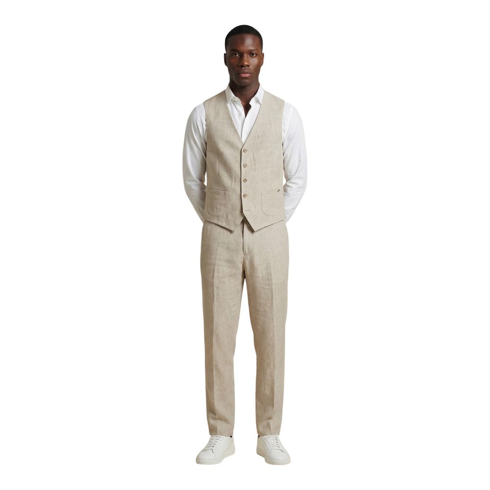 Beige Linen Casual Pants