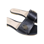 Black Leather Flat Sandals