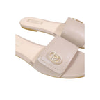 Beige Leather Flat Sandals