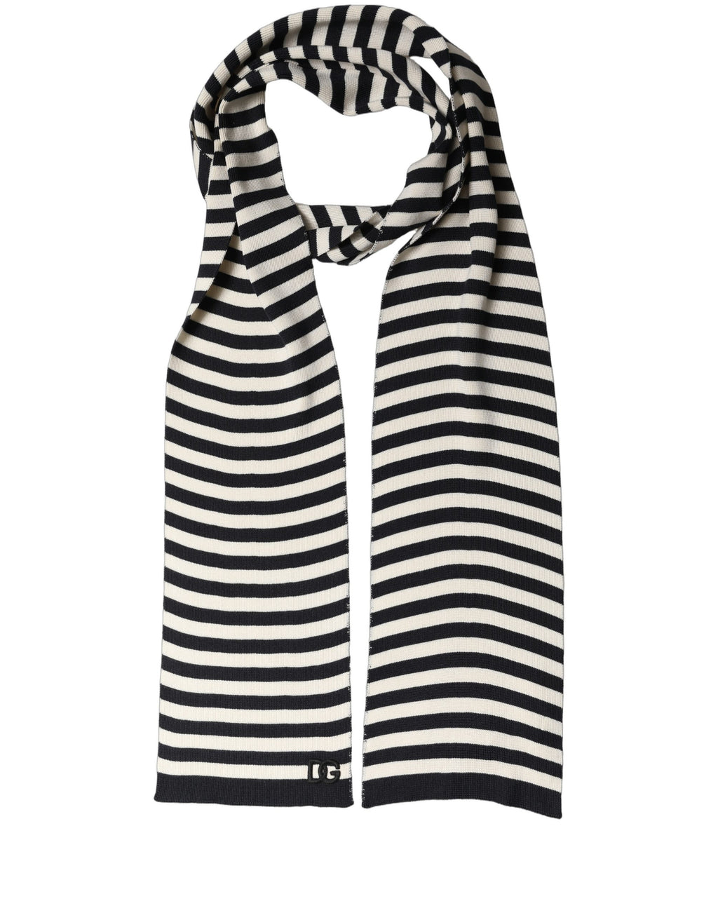 Black White Stripes Silk Knitted Shawl Scarf