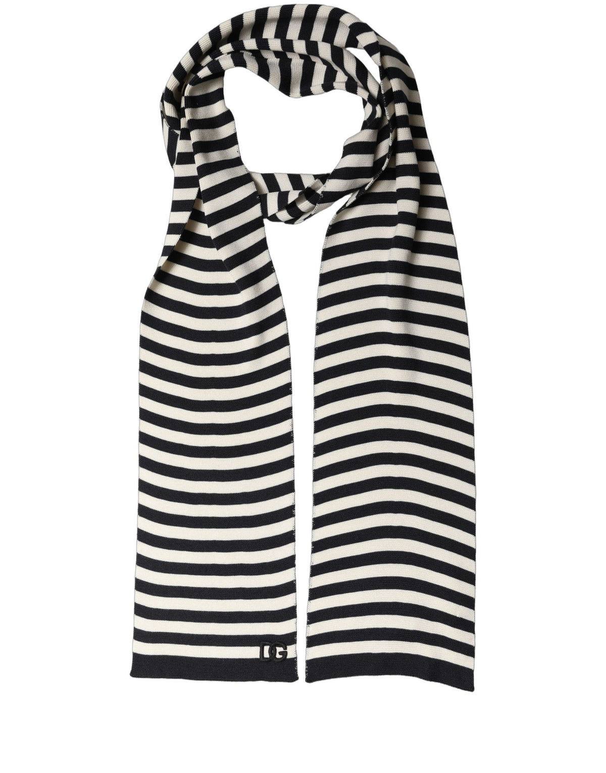 Black White Stripes Silk Knitted Shawl Scarf