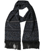Blue Floral Silk Fringed Neck Shaw Scarf