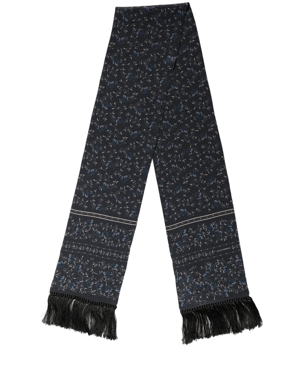 Blue Floral Silk Fringed Neck Shaw Scarf
