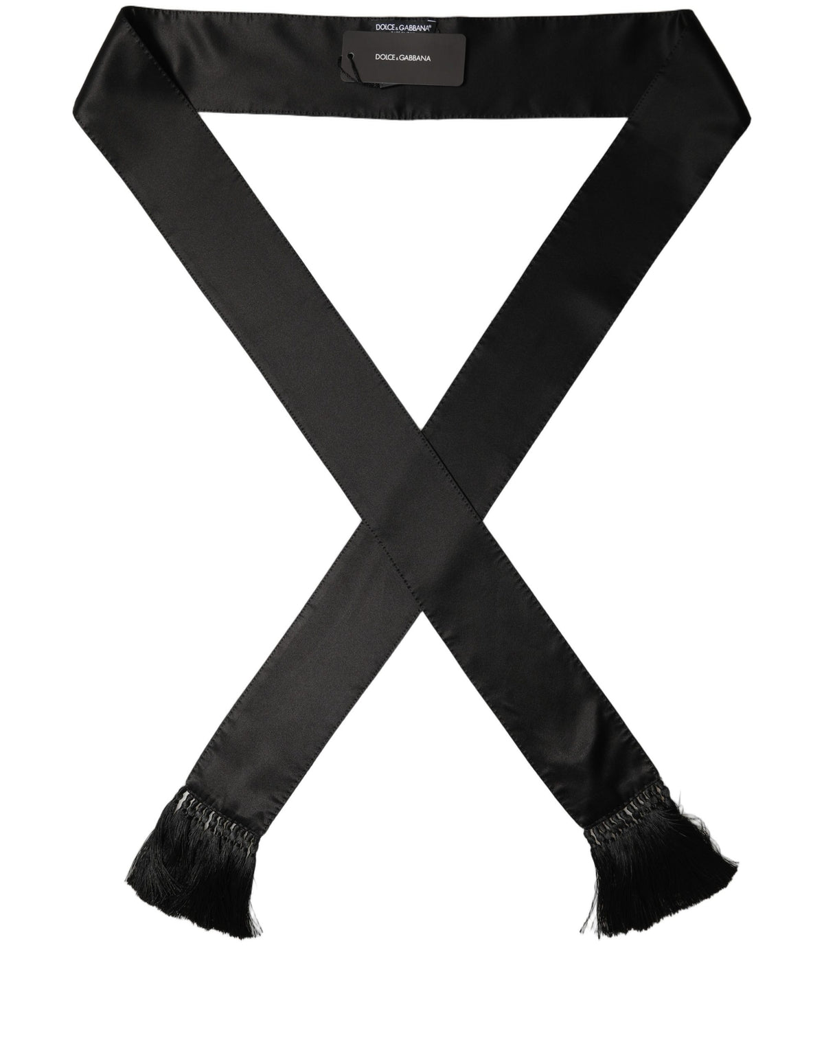 Black Satin Silk Skinny Fringed Shawl Scarf
