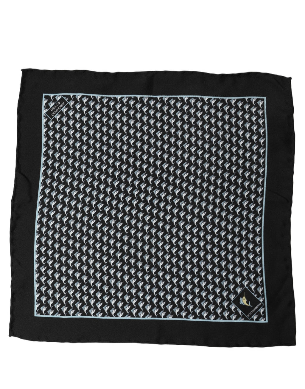 Black Silk Geometric Handkerchief Pocket Scarf