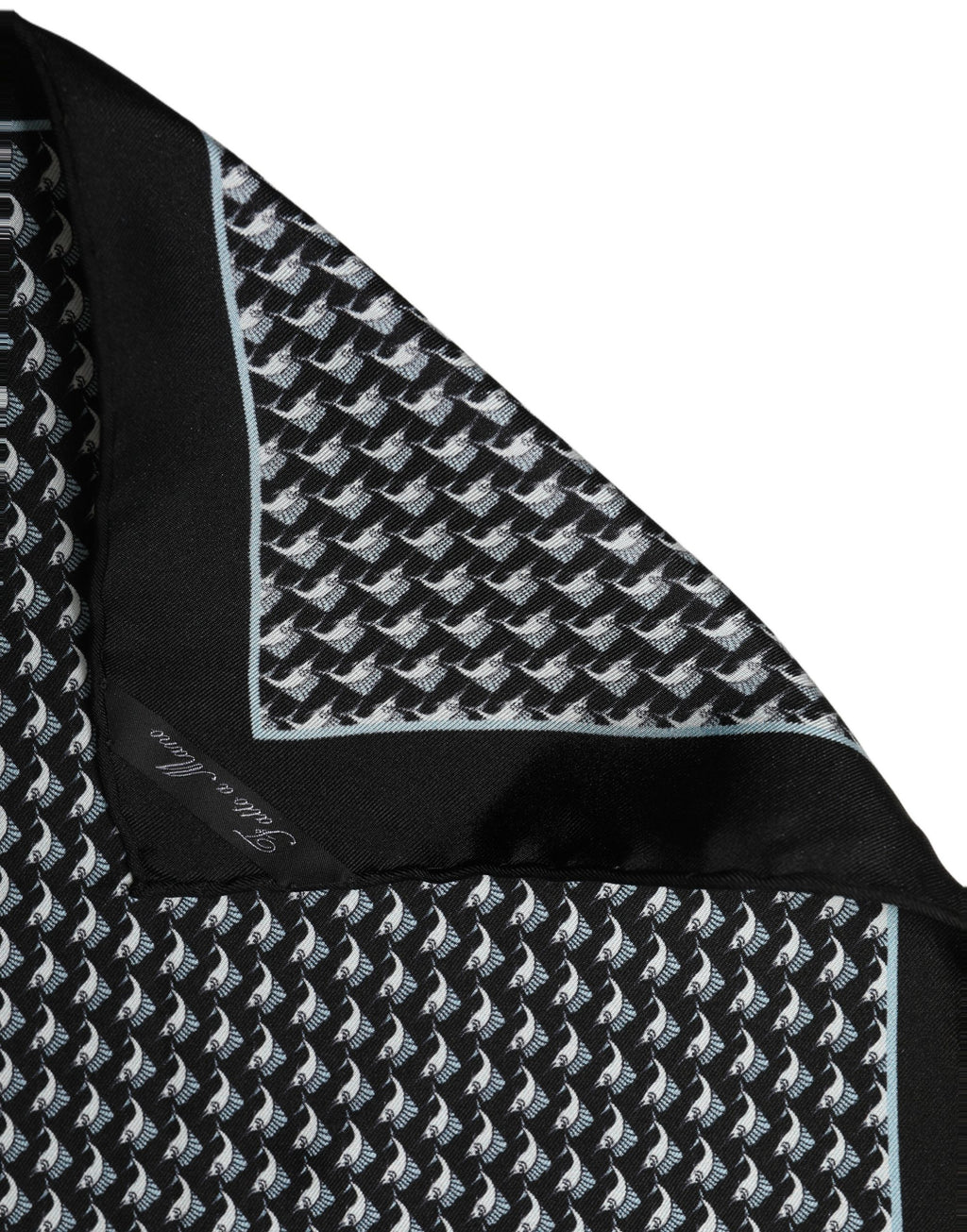 Black Silk Geometric Handkerchief Pocket Scarf