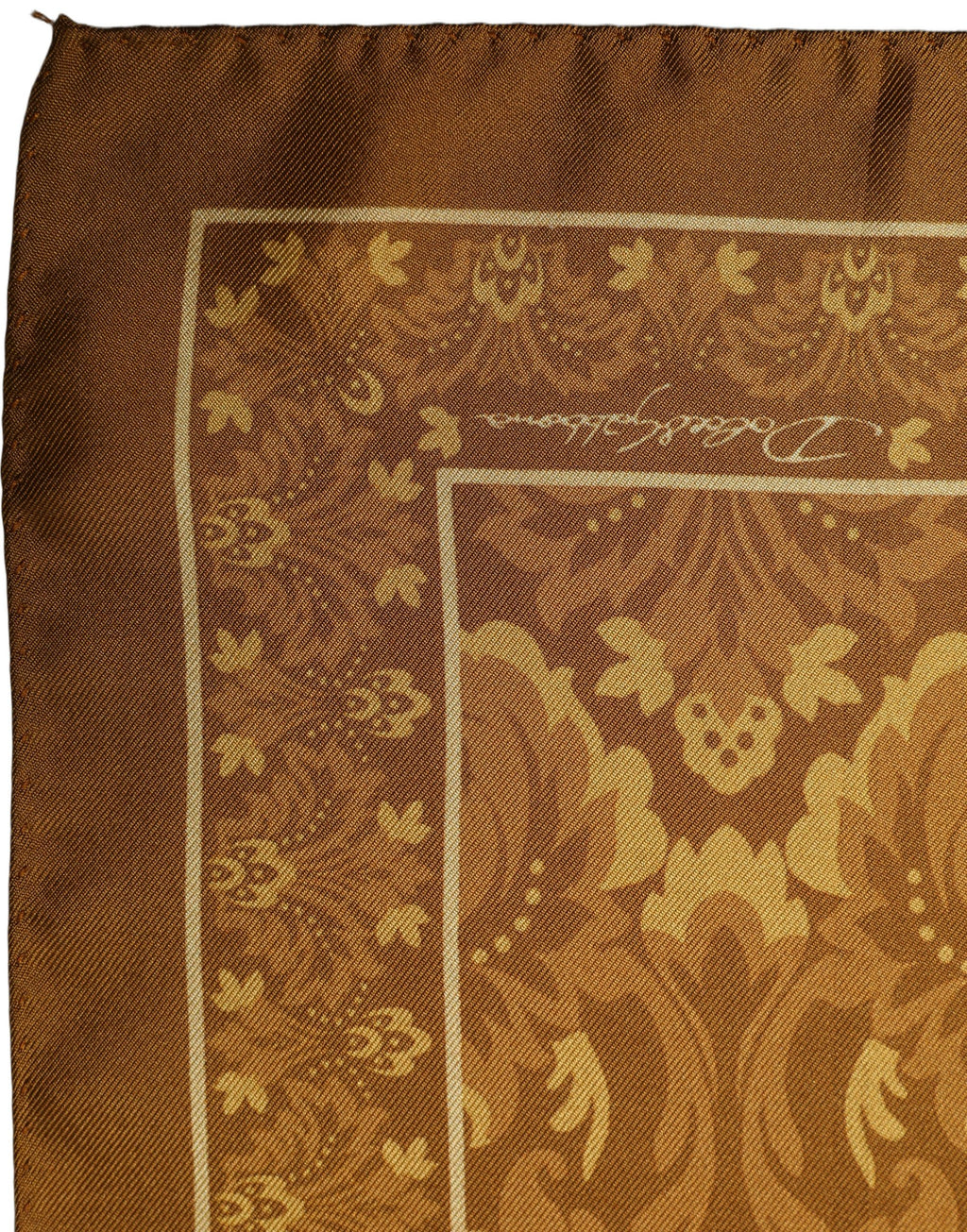 Brown Silk Damask Pocket Square Foulard Scarf