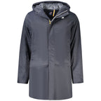 Blue Polyester Men's Jacket with Hood and Pockets