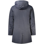 Blue Polyester Men's Jacket with Hood and Pockets