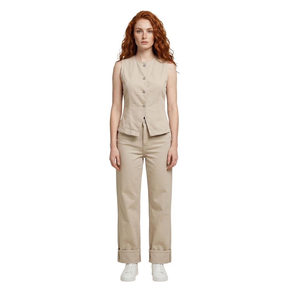 Beige Cotton Mom Jeans