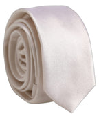 Men Off White Silk Satin Adjustable Tied Necktie Tie