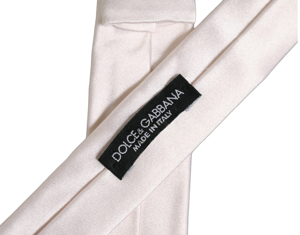 Men Off White Silk Satin Adjustable Tied Necktie Tie