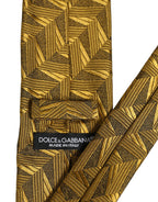 Men Gold Silk Woven Patterned Adjustable Tied Necktie Tie