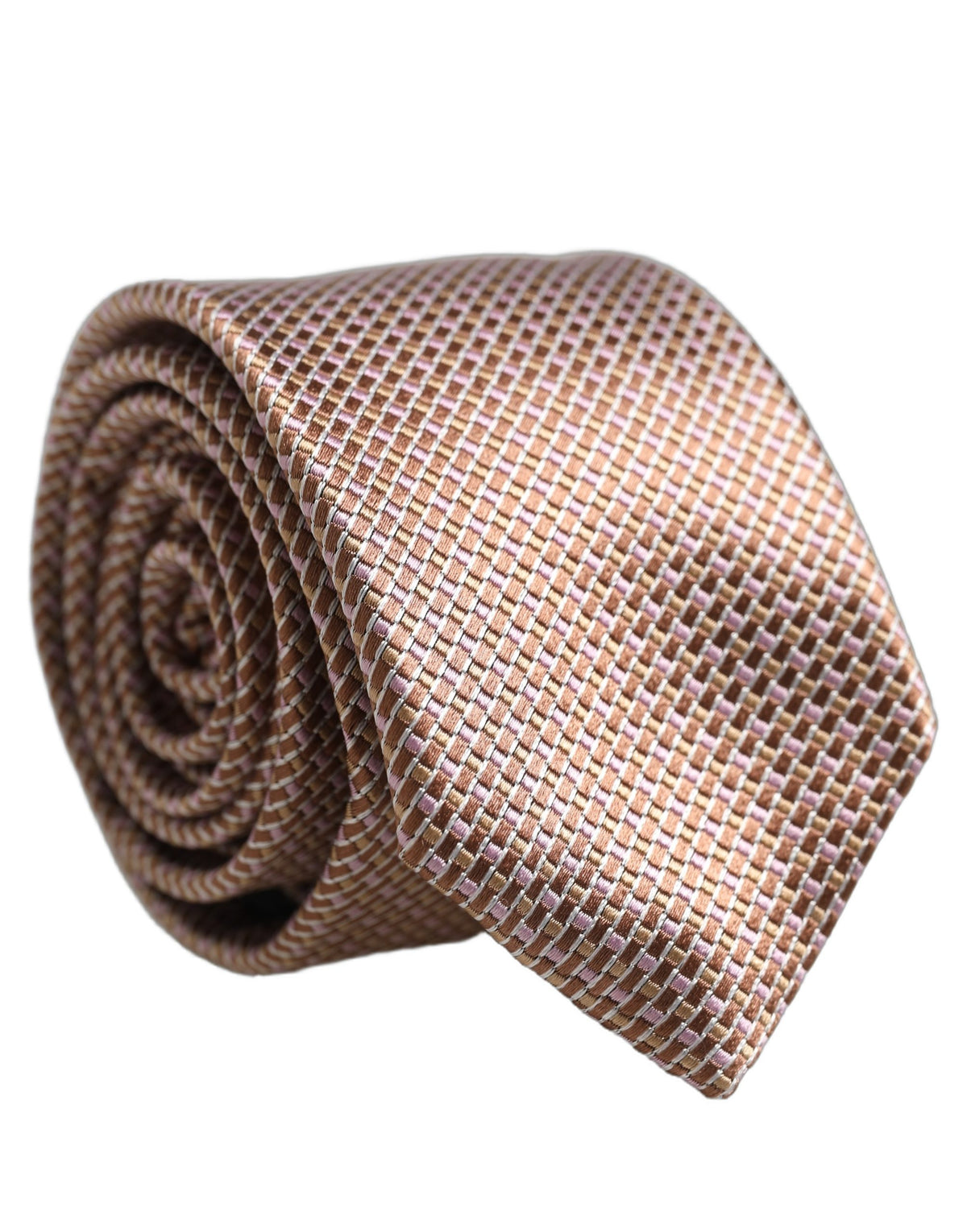 Men Brown Silk Micro Checked Adjustable Tied Necktie Tie