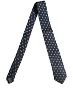 Men Blue Silk Geometric Adjustable Tied Necktie Tie