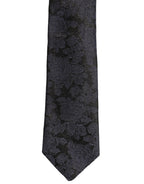 Men Black Floral Jacquard Adjustable Tied Necktie Tie