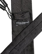 Men Black Polka Dot Silk Adjustable Tied Necktie Tie