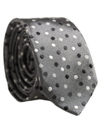 Men Gray Polka Dot Silk Adjustable Tied Necktie Tie