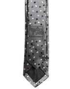 Men Gray Polka Dot Silk Adjustable Tied Necktie Tie