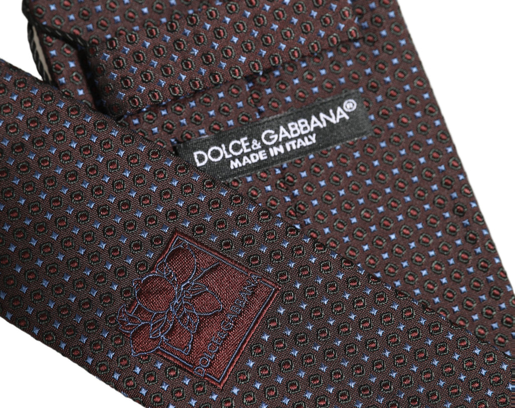 Men Brown Geometric Silk Adjustable Tied Necktie Tie