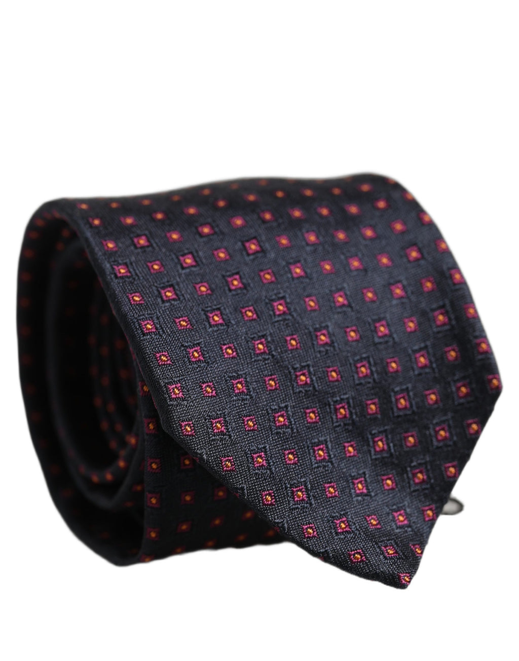 Men Dark Blue Geometric Silk Adjustable Tied Necktie Tie