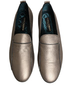 Silver Leather Logo Slip On Loafers Shoes