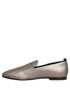 Silver Leather Logo Slip On Loafers Shoes