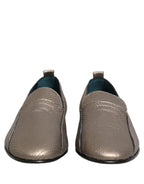Silver Leather Logo Slip On Loafers Shoes