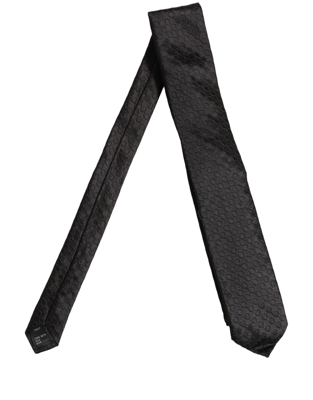 Men Black Silk Geometric Adjustable Tied Necktie Tie