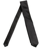 Men Black Silk Geometric Adjustable Tied Necktie Tie