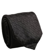 Men Black Silk Geometric Adjustable Tied Necktie Tie