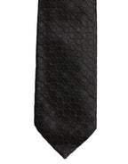 Men Black Silk Geometric Adjustable Tied Necktie Tie