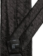 Men Black Silk Geometric Adjustable Tied Necktie Tie