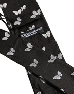 Men Black Silk Butterfly Adjustable Tied Necktie Tie