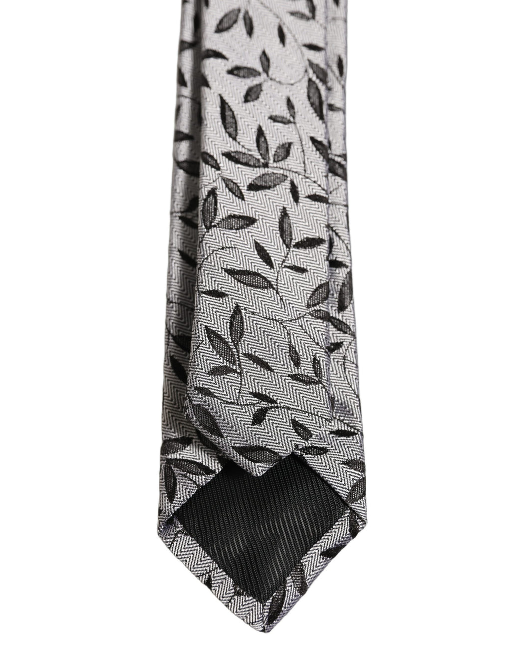 Men Gray Silk Leaf Pattern Adjustable Tied Necktie Tie