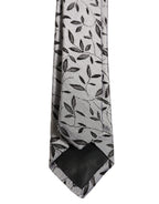 Men Gray Silk Leaf Pattern Adjustable Tied Necktie Tie
