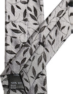 Men Gray Silk Leaf Pattern Adjustable Tied Necktie Tie