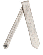 Beige Silk Medallion Circle Adjustable Tied Necktie Tie